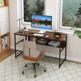thumbnail image 2 of Costway 55 x 24 inch Office Desk with Charging Station,Storage Shelf,Heavy Duty Metal Frame Rustic Brown, 2 of 9