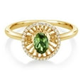 thumbnail image 2 of Gem Stone King 18K Yellow Gold Plated Silver Green Tourmaline Ring for Women (0.98 Cttw, Oval 6X4MM, Gemstone October Birthstone, Size 9), 2 of 3