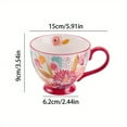 thumbnail image 6 of Colorful, large-capacity, hand-painted floral ceramic mug | Reusable coffee cup with handle, also suitable as a bowl for breakfast milk and yogurt.  An ideal gift for family and a must-have accessory, 6 of 15
