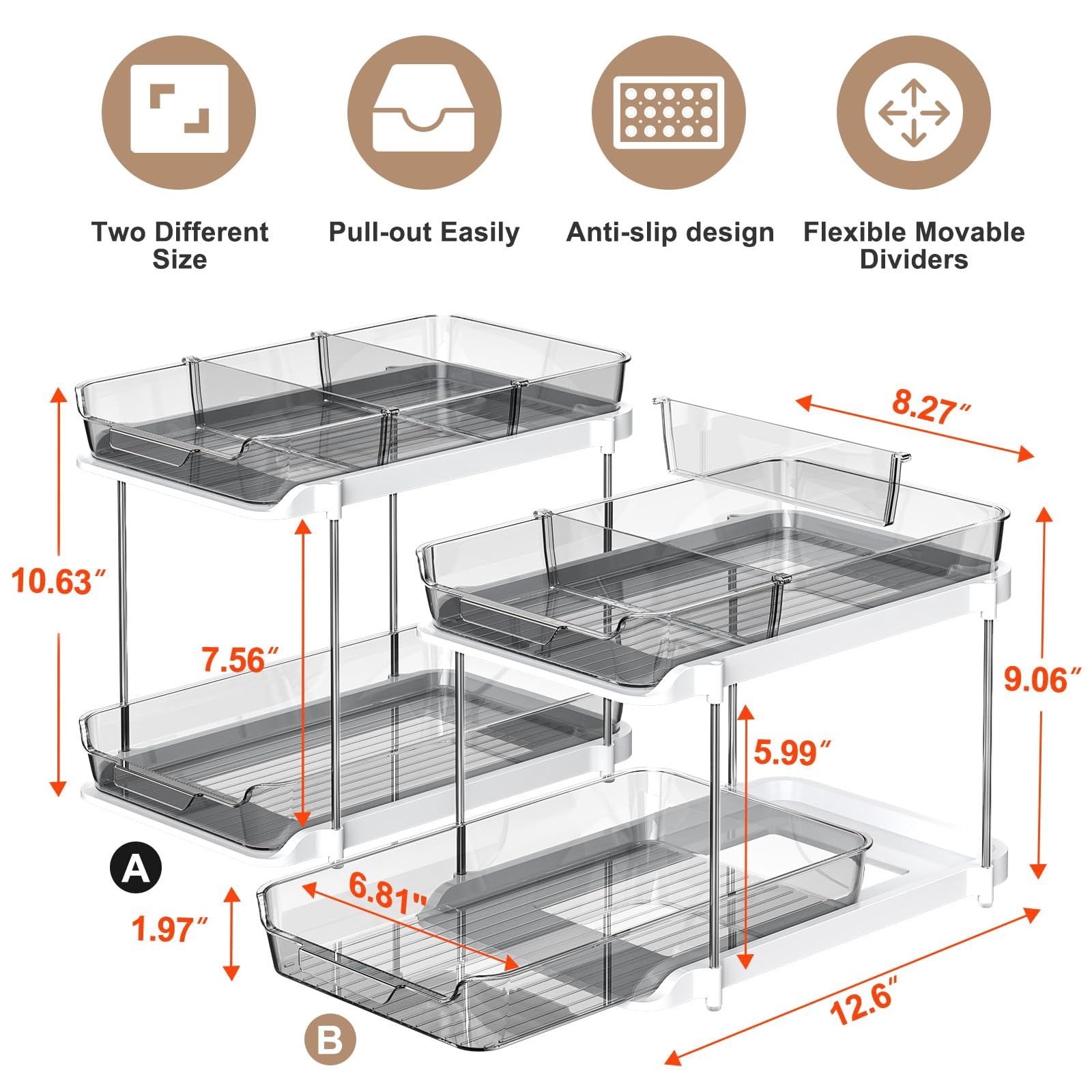 2-tier Multi-purpose Bathroom Under Sink Organizers And Storage  Stackable Kitchen Pantry Organization Pull Out Cabinet Organizer With Movable Dividers Grey 2 Pack