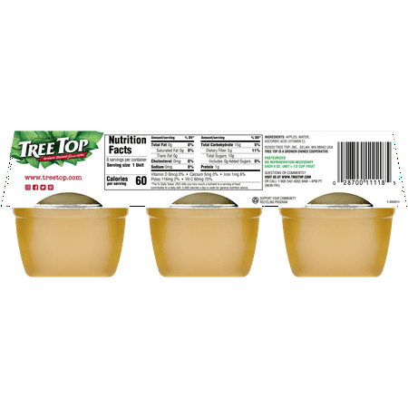 Tree Top Apple Sauce, No Sugar Added, 4 Ounce Cup, 6 Count