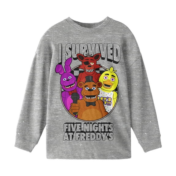 Five Nights at Freddy's I Survived Boy's Athletic Heather Long Sleeve Shirt-Small