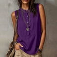 thumbnail image 2 of Women's Cotton Plain Tank Top Summer Comfy High Neck Button Down Blouses Loose Fit Casual Sleeveless Daily Wear Tops Purple, 2 of 9