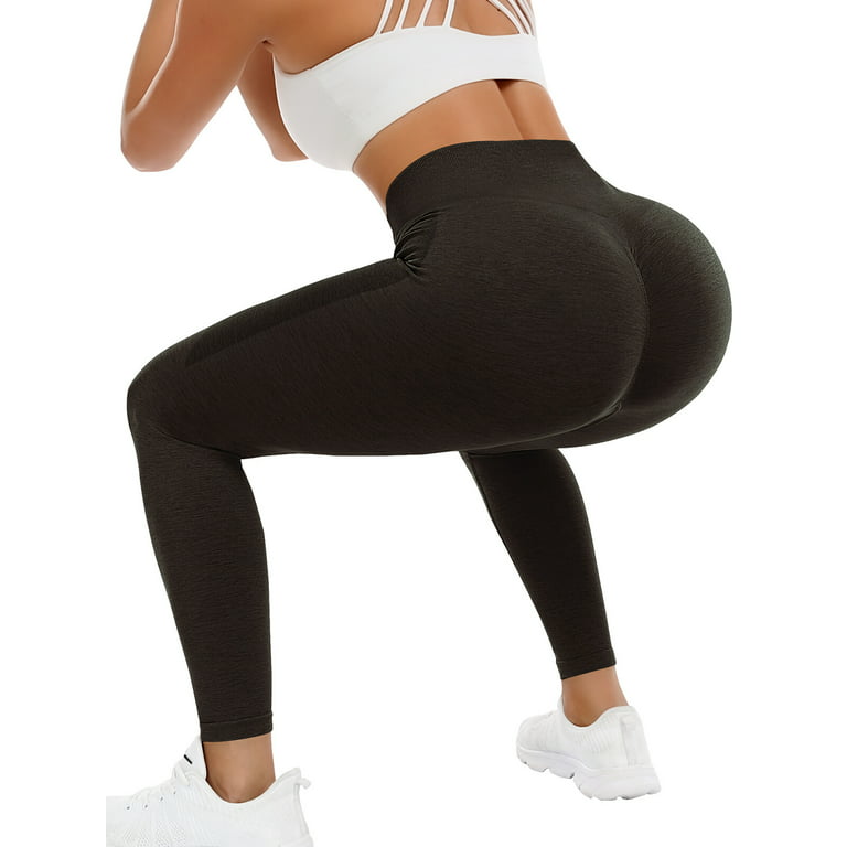 A AGROSTE Seamless Butt Lifting Leggings for Women Booty High Waisted  Workout Yoga Pants Scrunch Gym Leggings Brown-M