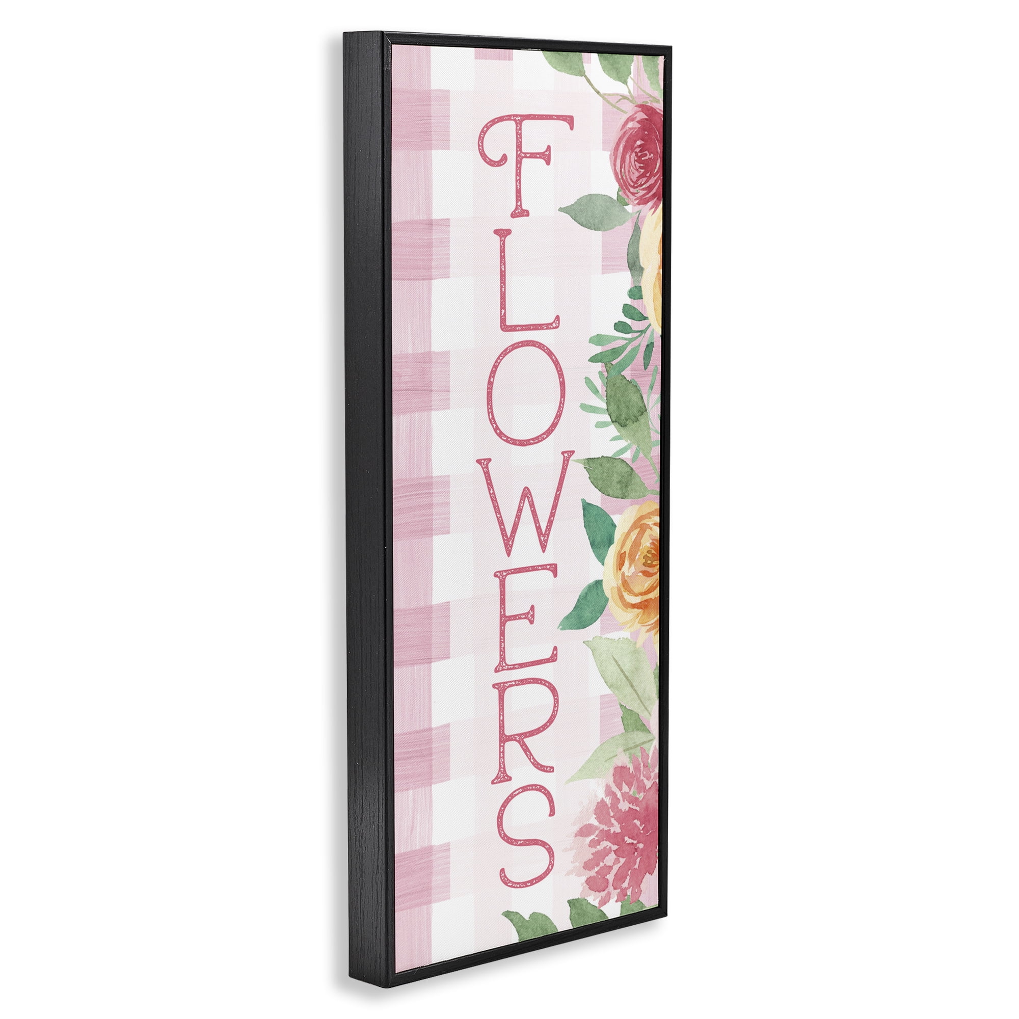 Stupell Industries Pink Gingham & Flowers Black Framed Giclee Art, design by Lux + Me Designs
