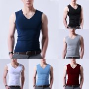 Men Ice Silk Sleeveless Vest V-Neck Tank Top Underwear Undershirt Muscle T-Shirt