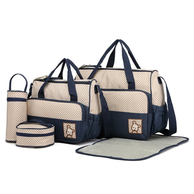 Juego de 5 bolsas de pañales para bebés, bolsa de bebé, bolsa de pañales para madre, bolso de hombro, portabotellas con cambiador (azul marino) Vhermosa MZQ-0350