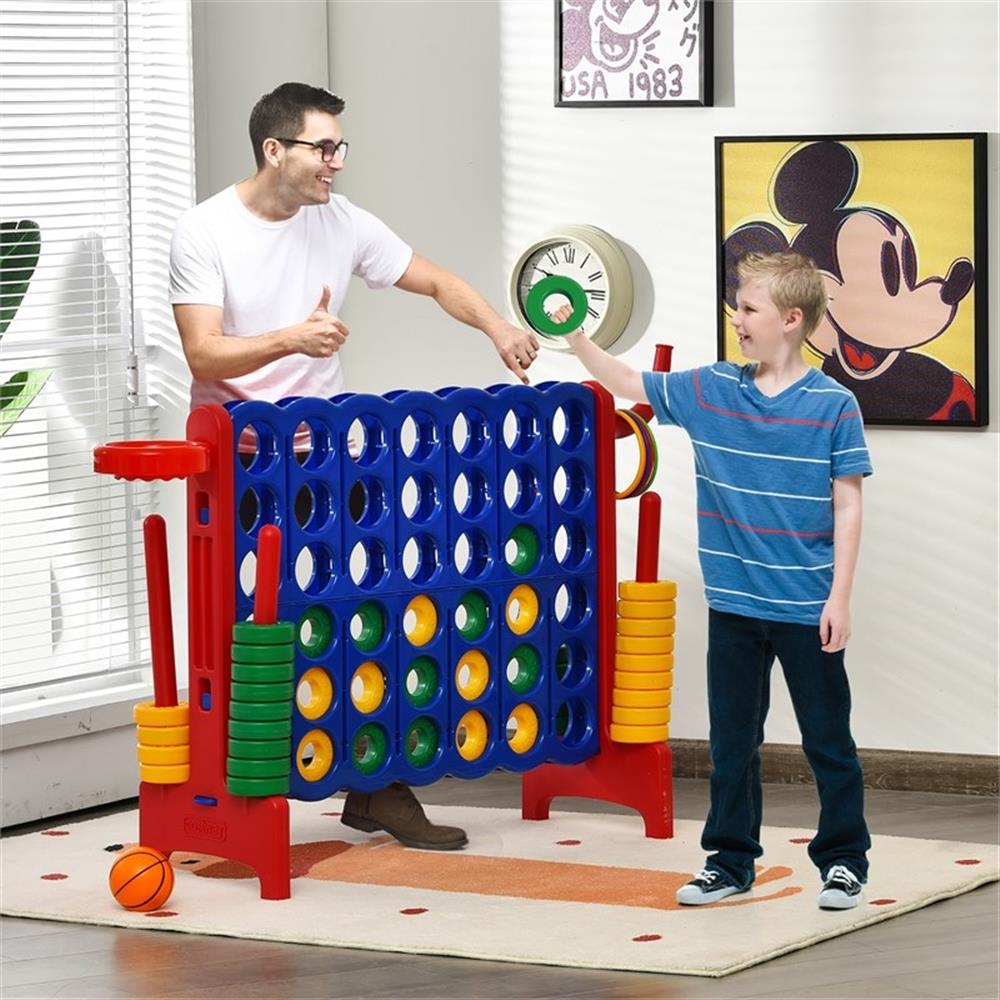 Pemberly Row 4 in A Row Giant Game Set w/Basketball Hoop for Family Red