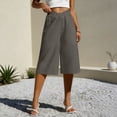 thumbnail image 3 of Scyoekwg Capris Pants for Women Comfy Casual Cotton Linen Elastic Waist Straight Leg Pants With Pockets Ladies Sweatpants Loose Solid Color Pant Dark Gray,M, 3 of 6