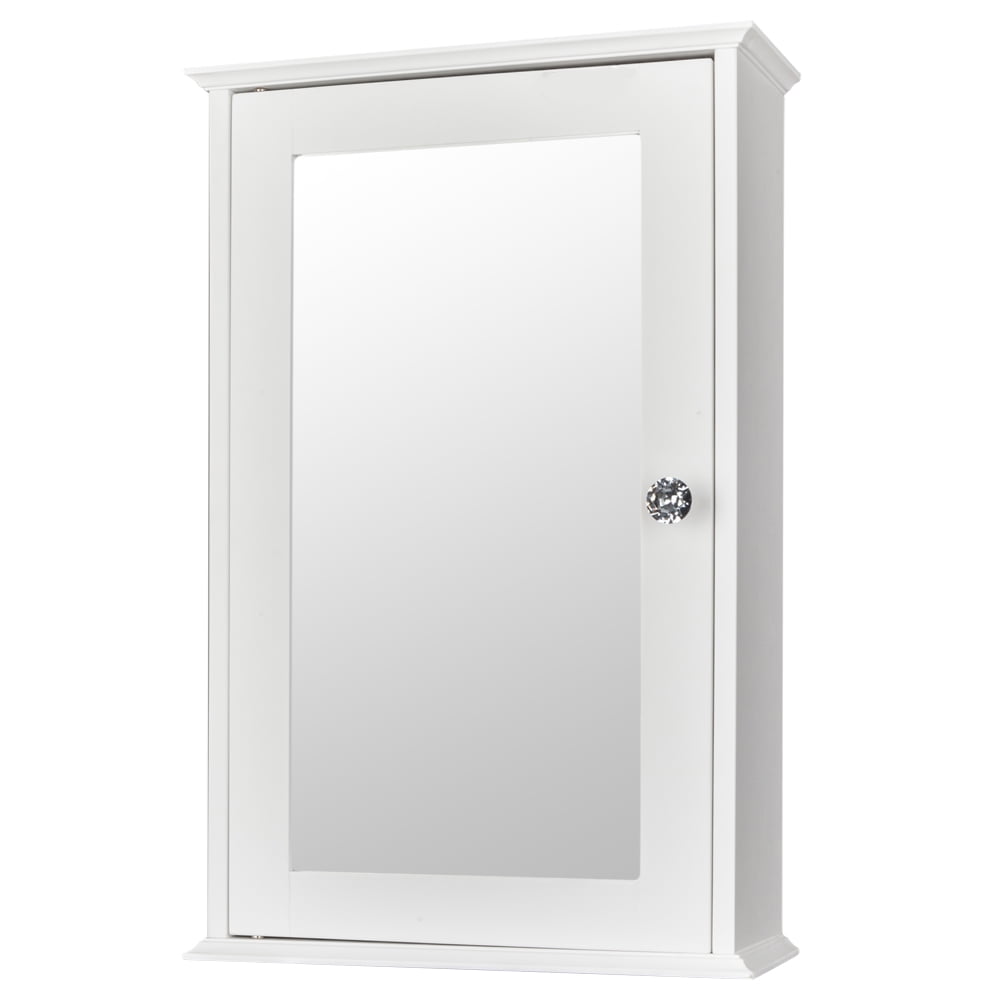 White Single Door Mirror Bathroom Cabinet, MDF Wall Mounted Storage Cabinet Shelf with Magnetic Lock, Space Saving Bathroom Wall Cabinet for Indoor Bathroom Bedroom Use