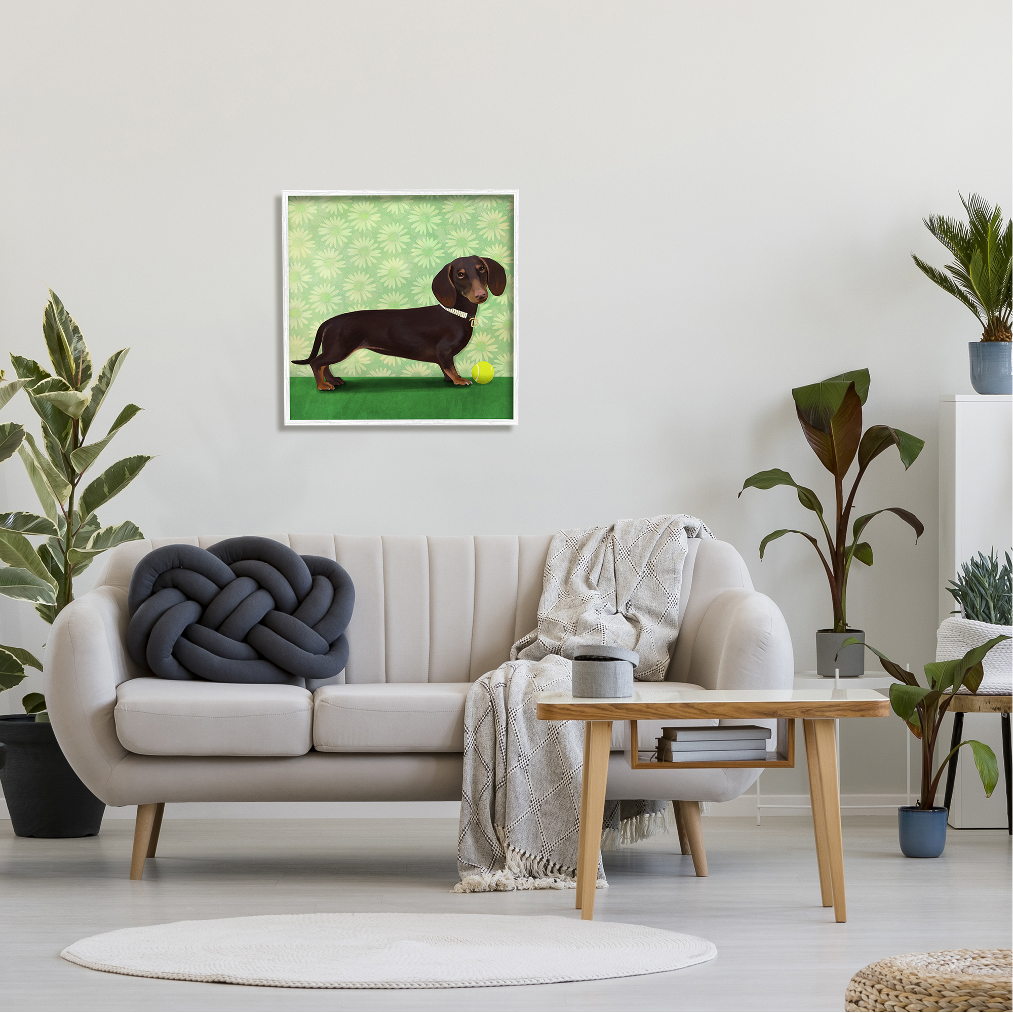 Stupell Industries Dachshund & Tennis Ball Animals & Insects Painting White Framed Art Print Wall Art, 24 x 24