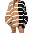 thumbnail image 3 of Womens Striped Pullover Sweater Crew Neck Long Sleeve Knitted Color Block Casual Loose Lightweight Sweaters for Women, 3 of 5