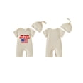 thumbnail image 2 of Cenuakty Baby 3M 6M 12M Boy Independence Day Jumpsuit Short Sleeve Round Neck Letter Flag Embroidery Romper with Hat, 2 of 9