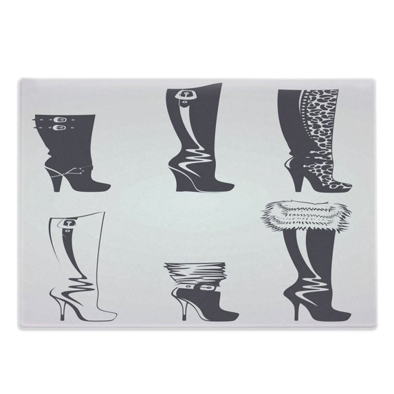 High Heels Cutting Board, High Heel Boot Silhouettes Woman Retro Style Illustration, Decorative Tempered Glass Cutting and Serving Board, in 3 Sizes, by Ambesonne