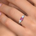 thumbnail image 4 of Gem Stone King 14K White Gold Pink Moissanite & Sky Blue Aquamarine 3-Stone Engagement Ring | 1.00 Cttw | Round 5MM and 4MM | Three Stone Wedding Anniversary Promise Ring for Women (Size 7), 4 of 6