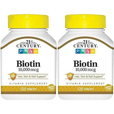 21st Century Biotin Tablets, 10,000 mcg,2 Count