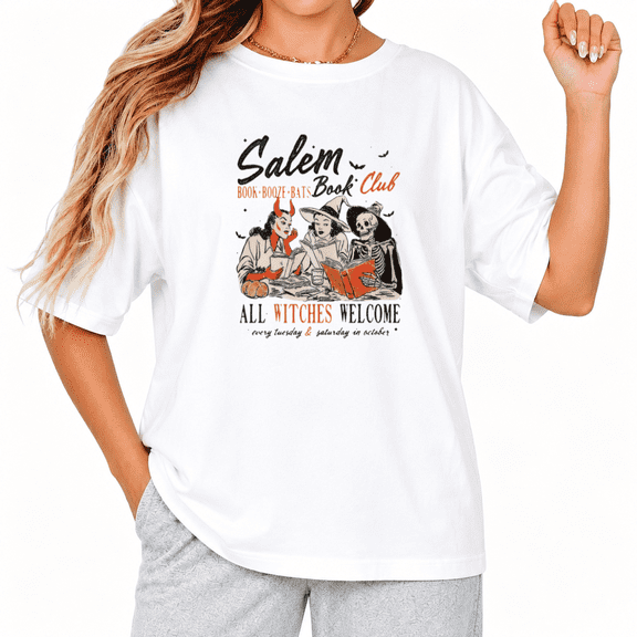 Salem Book Club All Witches Welcome Halloween Graphic Tee