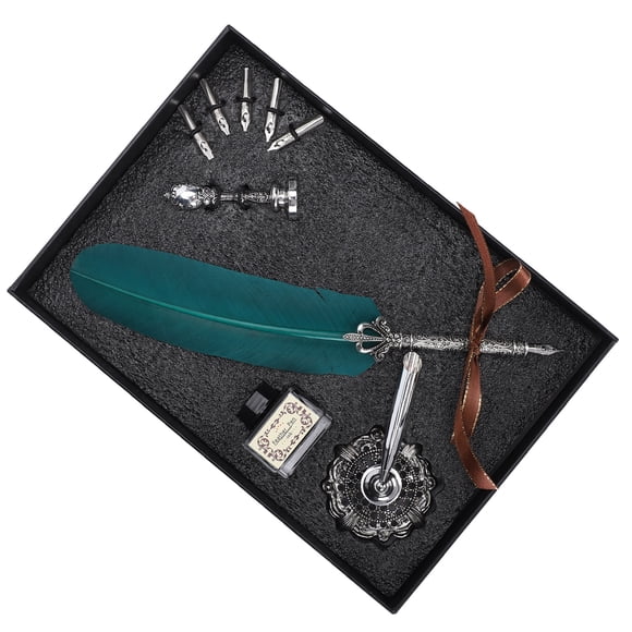 Juego de pluma de pluma, pluma de escritura, sello, estudiantes, profesores, caligrafía antigua, regalo Vintage, verde