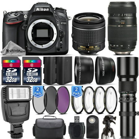 Nikon D7100 DSLR Camera + Nikon 18-55mm VR + 70-300mm + 500mm + Flash - 64GB (Best Lens For Nikon D7100 Camera)