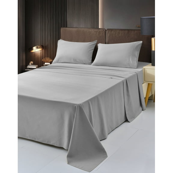 6 Piece Rayon Made From Bamboo Sheet Set by OKAO, Calking Silver Sheets-Silky Soft- Wrinkle Free - Deep Pockets-Softer and Stronger Than Cotton - 1 Fitted Sheet, 1 Flat, 4 Pillowcases Cal King, Silver