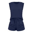 thumbnail image 5 of LSONABXA Dark blue Baseball Caps for Women Under $15 Women's Cap Sleeve Crewneck Top & Drawstring Short Outfit Two Piece Set T Shirt And Short, 5 of 6