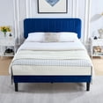 thumbnail image 3 of VECELO Queen Size Upholstered Beds, Modern Platform Bed Frame with Adjustable Headboard, Wooden Slats Support/No Box Spring Needed, Dark Blue, 3 of 14