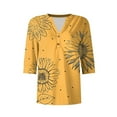 thumbnail image 4 of Xyxonk Womens Tops 3/4 Sleeve 2025 Floral Print Tees Dressy Casual V-Neck Button Tops Summer Trendy Shirt Orange S, 4 of 7