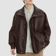 thumbnail image 5 of kakina CMSX Mens PU Leather Jacket,Fall Winter Casual Faux Leather Long Sleeve Solid Color Turndown Collar Jacket Zipper Hoodless Coat Slim Fit Outwear Coat with Pocket, 5 of 9