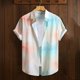 thumbnail image 1 of Blusa y camisa de manga corta con cuello vuelto para hombre, estilo casual, con botones, estampado playero, de manga corta, de poliéster, 1 of 5