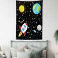 thumbnail image 4 of Astronomy Tapestry, Outer Space Themed Cartoonish Stars Earth Moon Rocket and Sun, Wall Hanging for Bedroom Living Room Dorm Decor, 60W X 80L Inches, Charcoal Grey and Multicolor, by Ambesonne, 4 of 5