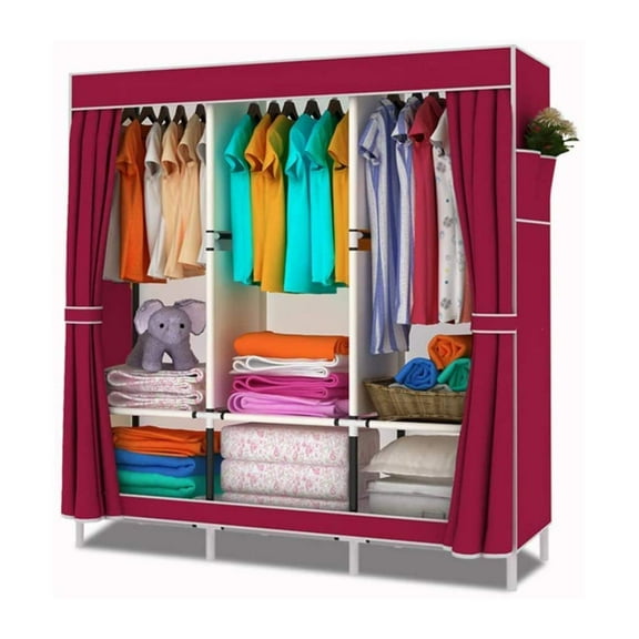 67"H Portable Closet, Closet Storage with 6 Shelves 3 Hanging Rod, Clothes Rack with Waterproof Cover, Closet Organizer with Durable Metal Frame Wardrobe for Bedroom