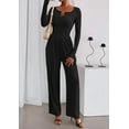 thumbnail image 5 of PRETTYGARDEN Jumpsuits for Women Dressy Casual Fall One Piece Outfits Long Sleeve Crew Neck Wide Leg Pants Rompers, 5 of 9
