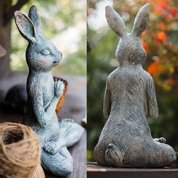 Statue de lapin de yoga de méditation, figurine antique de lapin