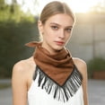 thumbnail image 1 of Silk Scarf for Everyday Wear Western Cowboy Style Bandana Triangle Fringed Light Silk Fashion Accessory, 1 of 3