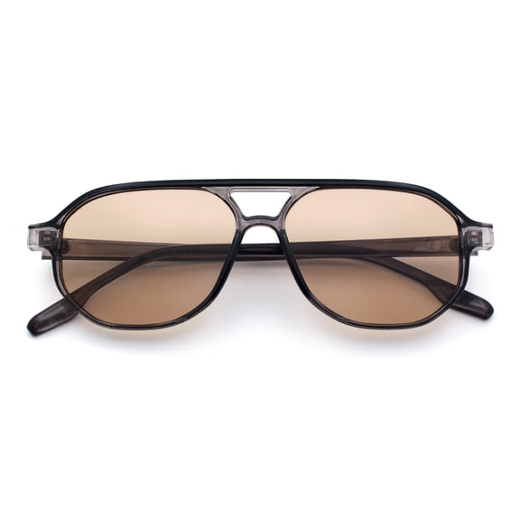 SA106 Retro Hipster Snug Slim Frame Plastic Aviator Sunglasses - Slate Frame / Beige Lens