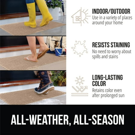 Gorilla Grip Moisture Guard Doormat, Indoor Outdoor Rubber Backed Weather Mat, 35x23, Beige