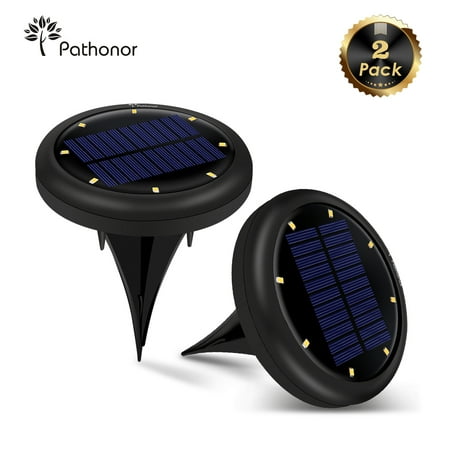 Elfeland Solar Ground Lights 2 Pack 8-LED Lights Waterproof Outdoor Solar Disk Lights Solar in-Ground Lights Automatically On/Off Lawn Pathway Walkway Garden