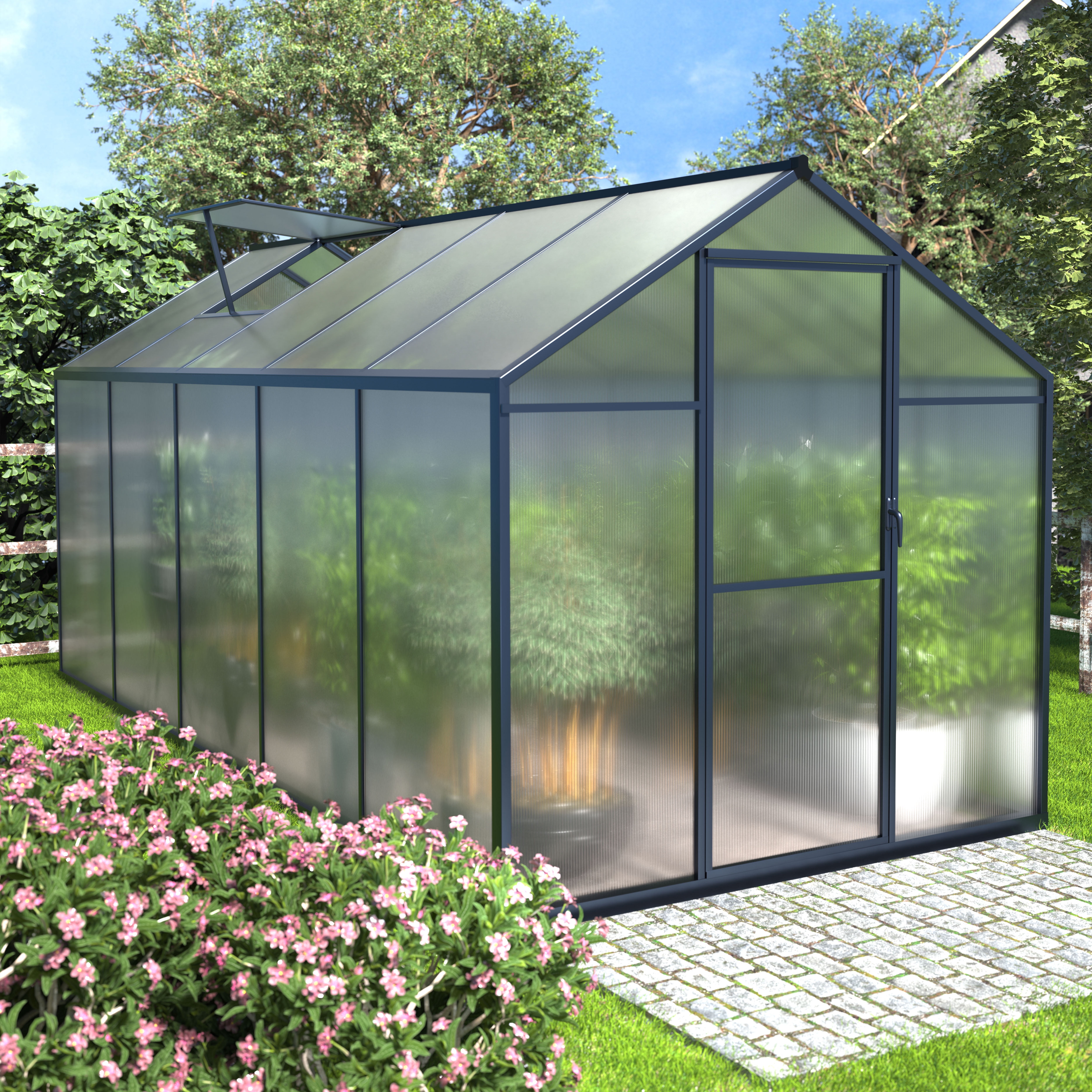 VEIKOUS 6' x 10' Walk-in Polycarbonate Greenhouse for Outdoor with Aluminum Frame, Lockable Door and Window , Gray