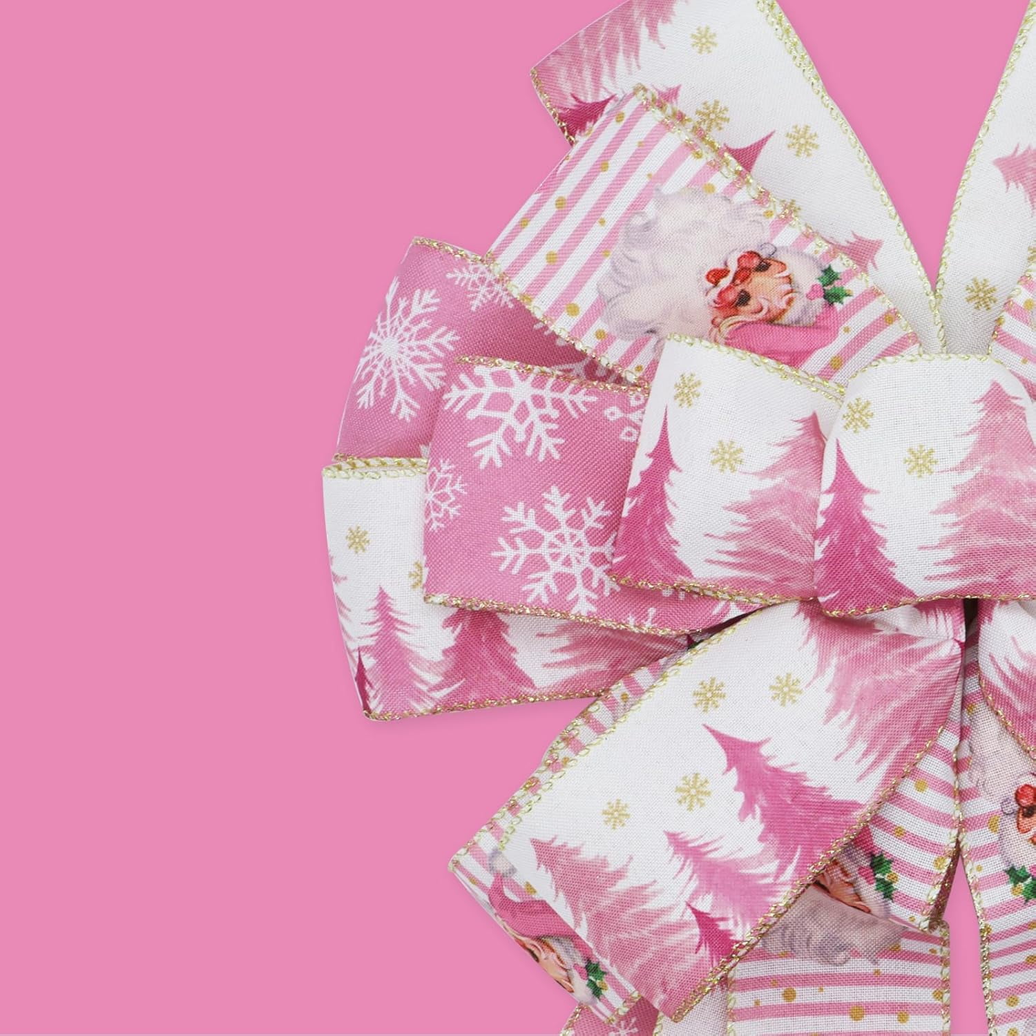 Large Christmas Tree Topper Bow 52x13 Inch, Pre-Tied Wired Ribbon Wreath Bows, Xmas Ornaments with Long Wired Edge Streamer for Holiday Thanksgiving Indoor Outdoor Party Decoration (Pink)