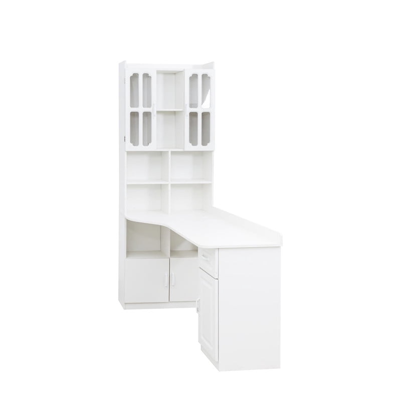 L-Shaped Corner Computer Desk with Cabinets and 1 Drawer, Office Desk with Bookshelf and Hutch, Writing Table Large Workstation with Open Shelves