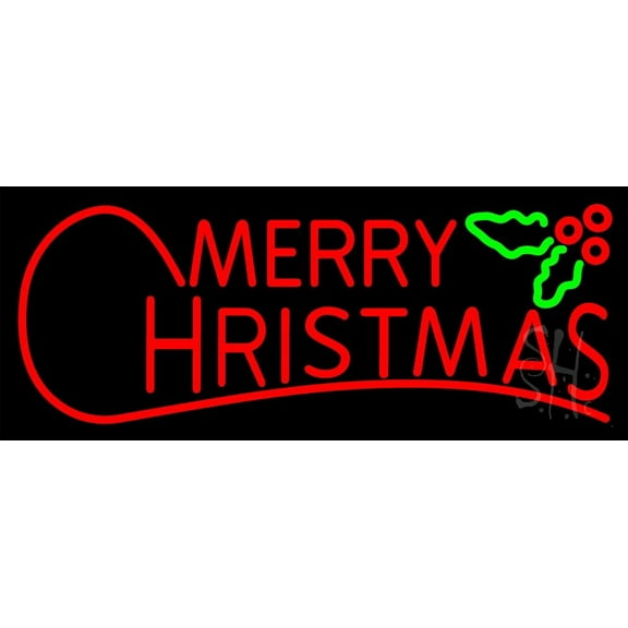 Red Merry Christmas Block LED Neon Sign 10 x 24 - inches, Clear Edge Cut Acrylic Backing, with Dimmer - Bright and Premium built indoor LED Neon Sign for special occasion decor.