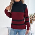 thumbnail image 3 of Daiosportswear Women's Turtleneck Sweater Fall Winter Chunky Knitted Pullover High Low Hem Trendy Basic Jumper Top Wine, 3 of 8