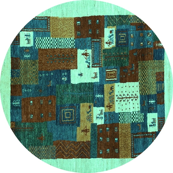 Ahgly Company Indoor Round Abstract Turquoise Blue Contemporary Area Rugs, 5' Round