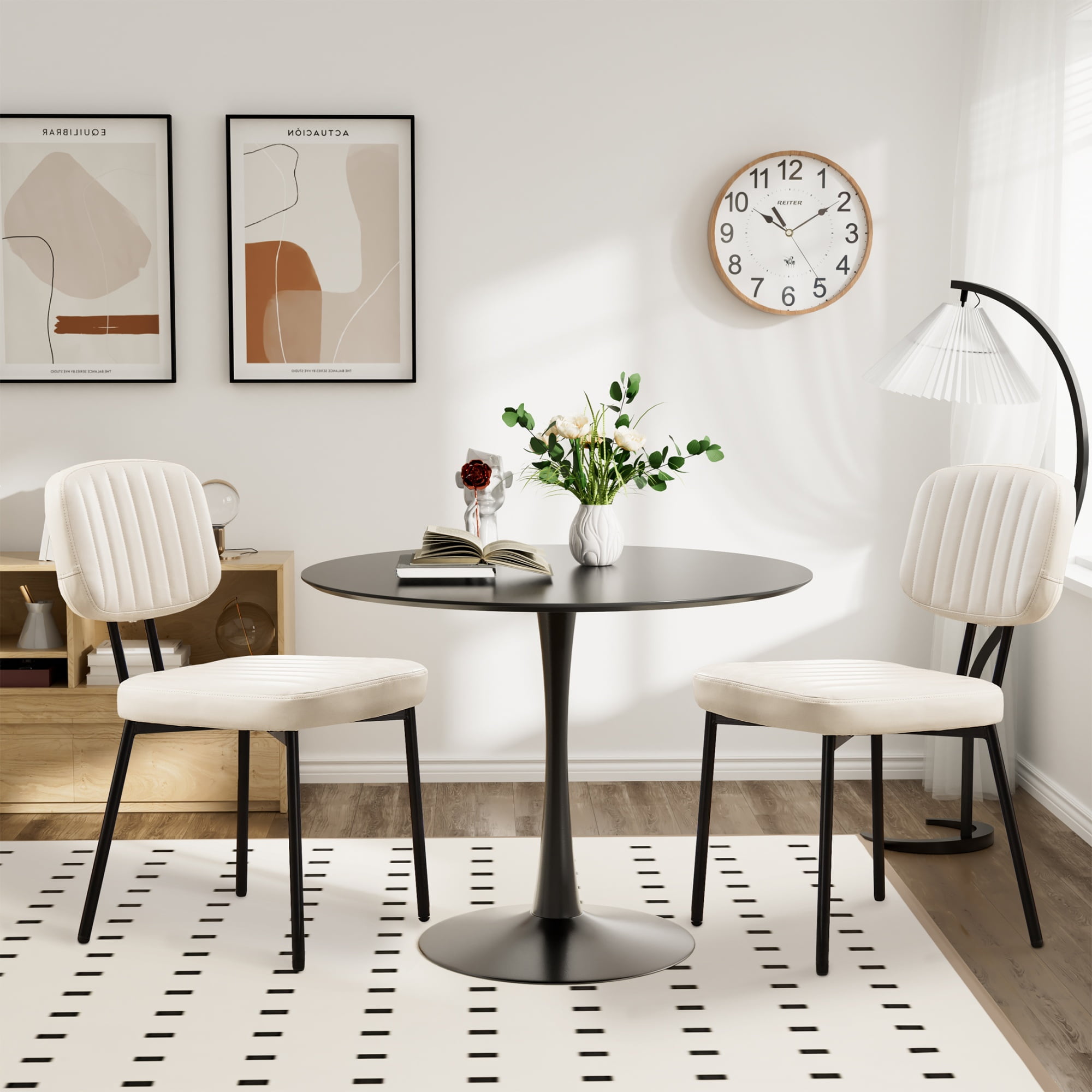 edx Dining Chairs Set of 4, Mid Century Modern Kitchen Chairs with Faux Leather for Kitchen, Living Room, Beige