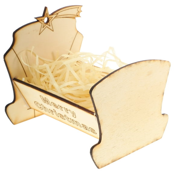 HONMEET 1Pcs Nativity Scene Mini Bed Wooden Ornament for Religious Followers and Decor Enthusiasts 11.8X4.2X3.9in