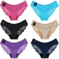 thumbnail image 3 of Sunm Boutique Sexy Lace Underwear for Women, Invisible Seamless Cotton Panties for Women, Half Back Coverage Womens Panties Bikini, 6Pack, 3 of 6