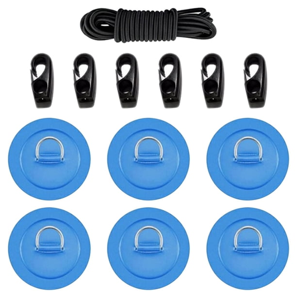 Parches de anillos en D de PVC con cuerdas elásticas y ganchos para embarcaciones inflables. Azul