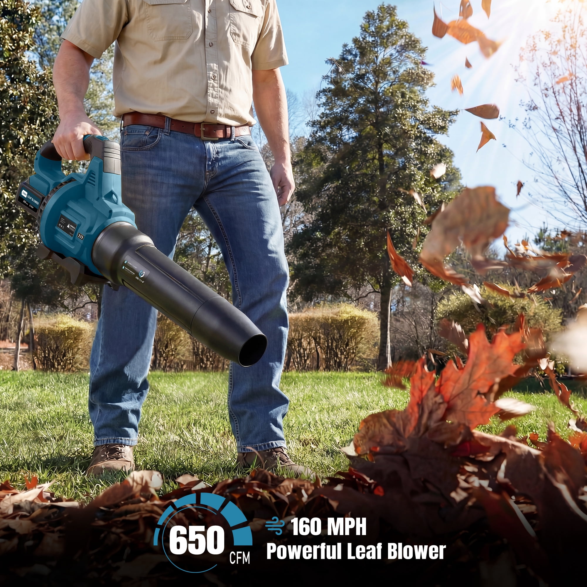 Cordless Leaf Blower with 2 x 5.0Ah Batteries, 650CFM 3-Speed Electric Leaf Blower for Lawn Care, Yard, Snow, and Debris