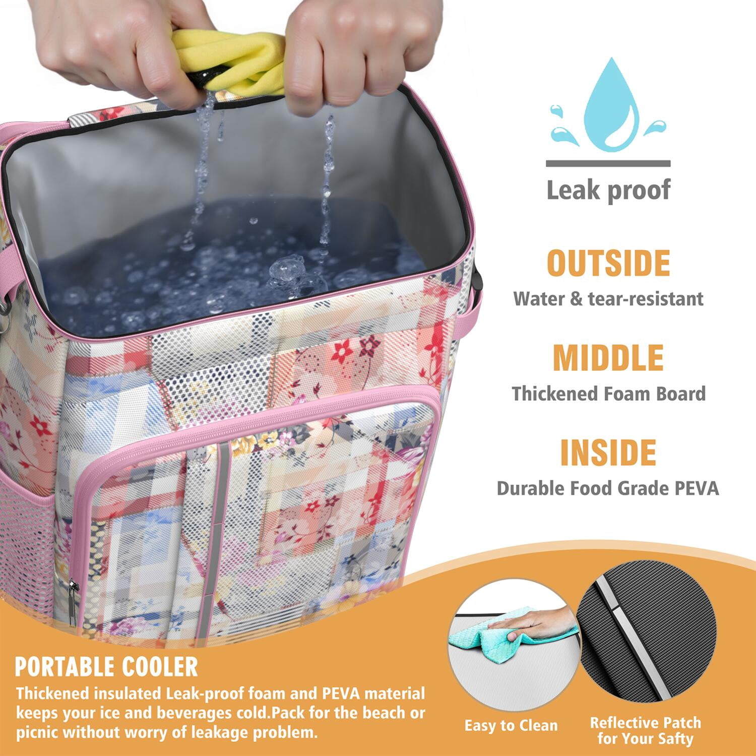 Travel Cooler Bag - Pioneer Flower Floral Print Pattern Camping Beer Cooler Backpack with Bottle Opener- Waterproof Insulated Picnic Backpacks - Cooler Bag for Beach