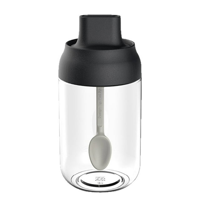 FHBVT Glass Kitchen Seasoning Jar with Integrated Spoon Lid,Elegant Resin Glass Spice Container with Sealed Lid Easy Dispensing Ample Capacity Convenient for Storing Spices Salt Pepper Herbs Kitchen